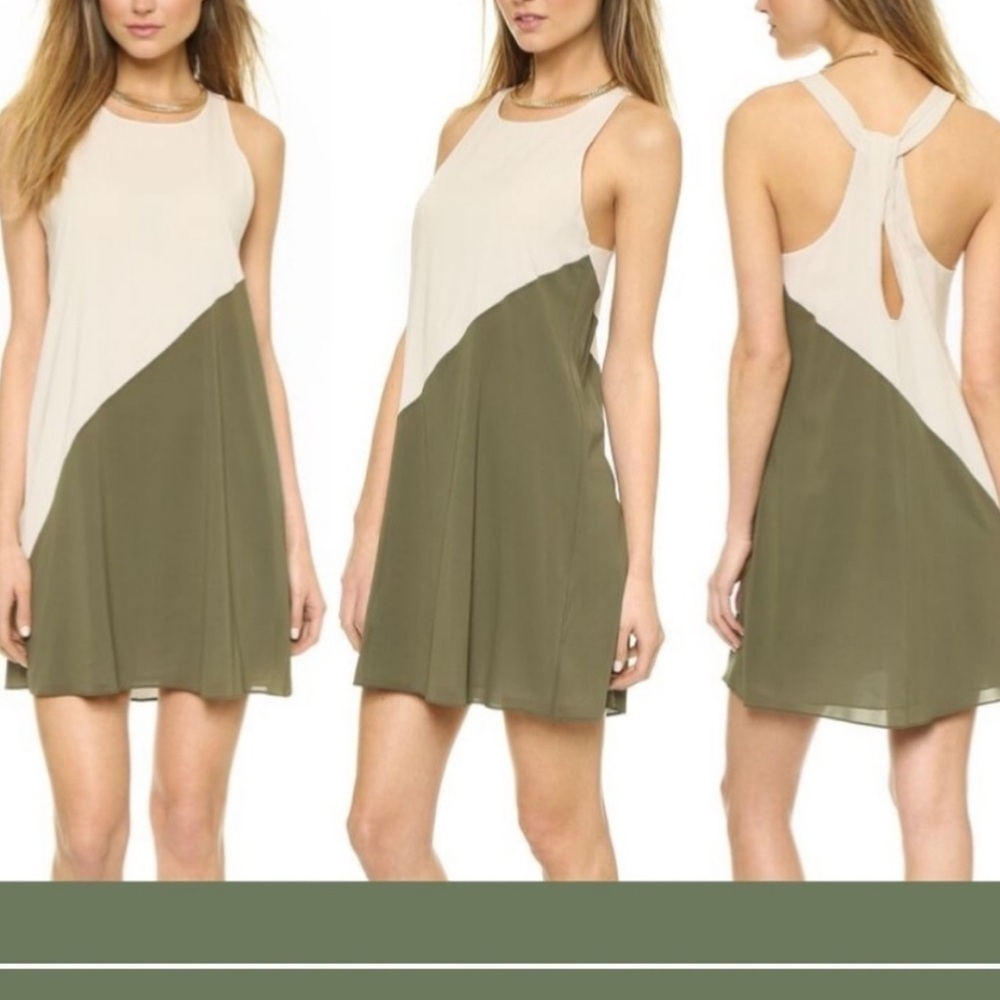 [L]Alice Olivia Two-Tone Sleeveless Silk A Shape Mini Dress Twisted Back